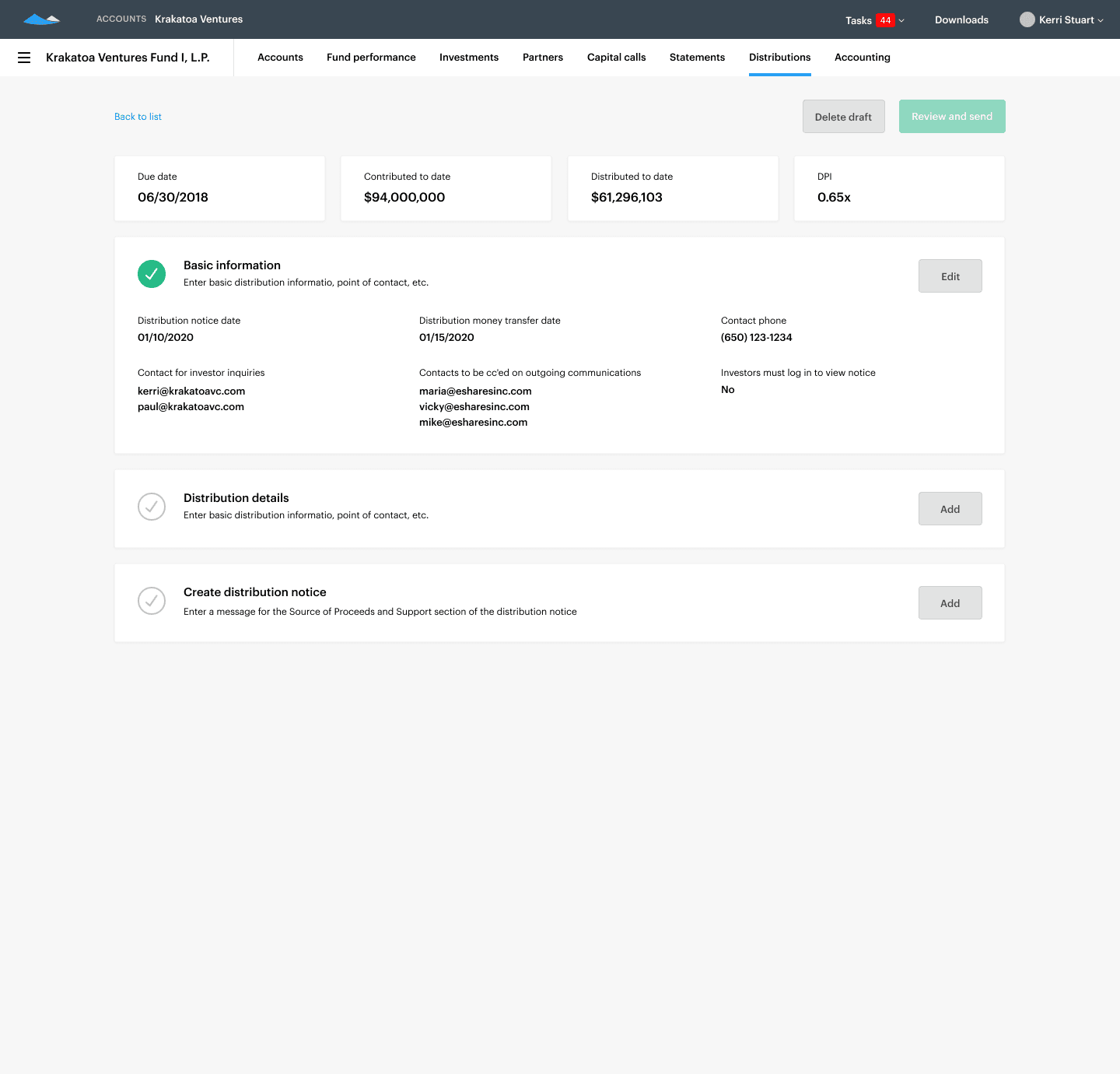 Distribution review flow with incomplete steps