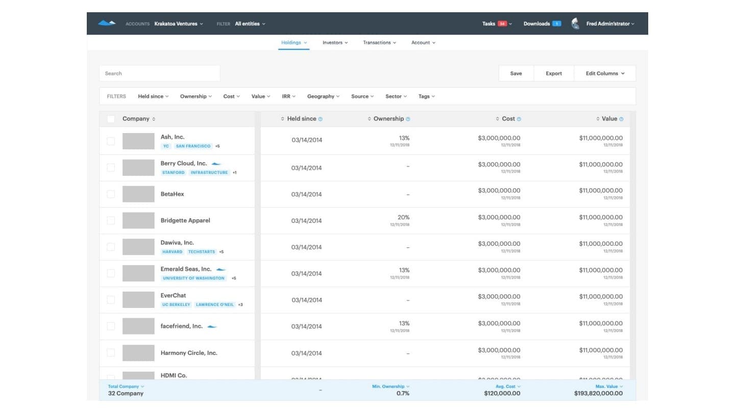 Portfolio holdings table view for portfolio dashboard