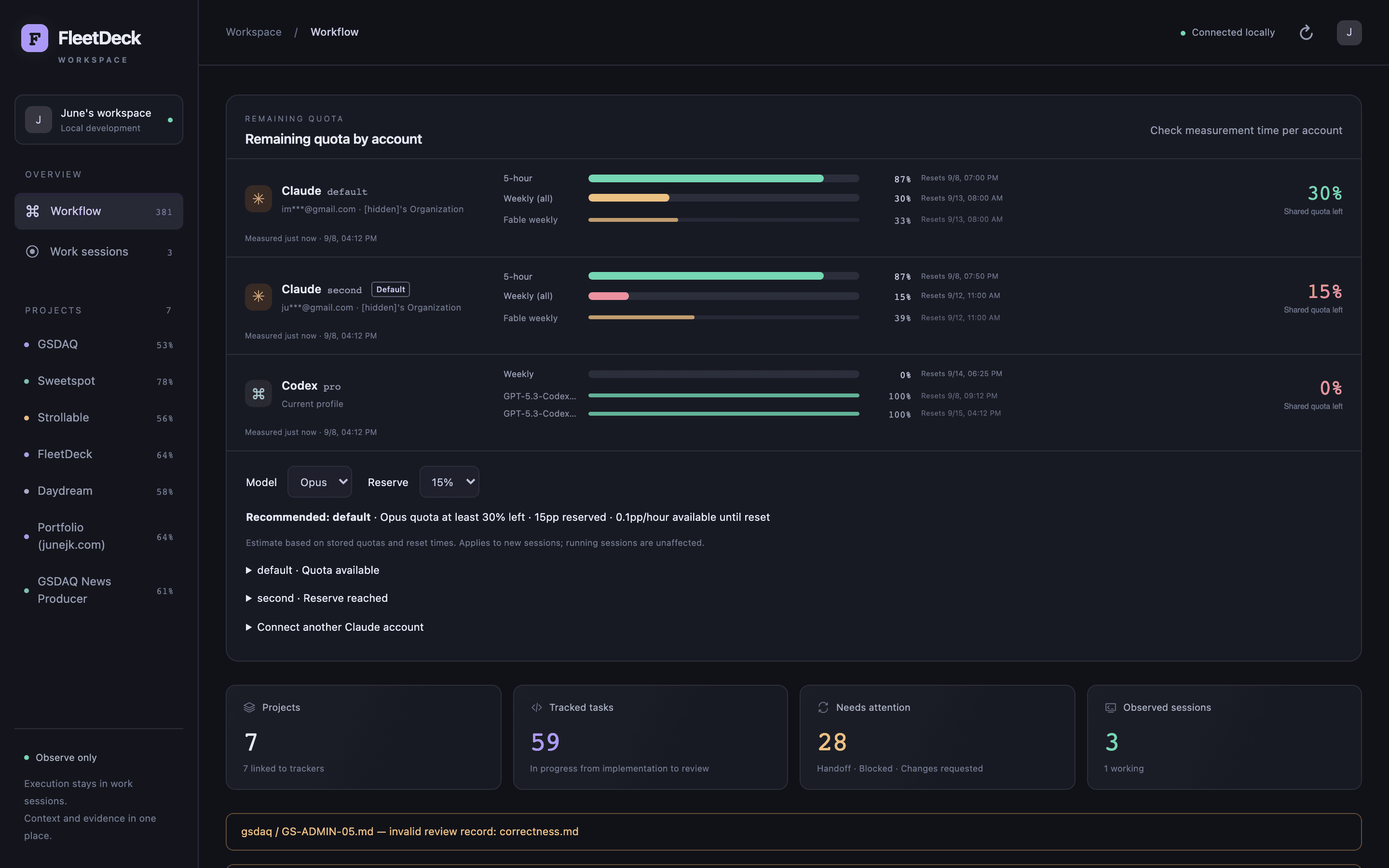 Seven Projects, One Observe-Only Control Room