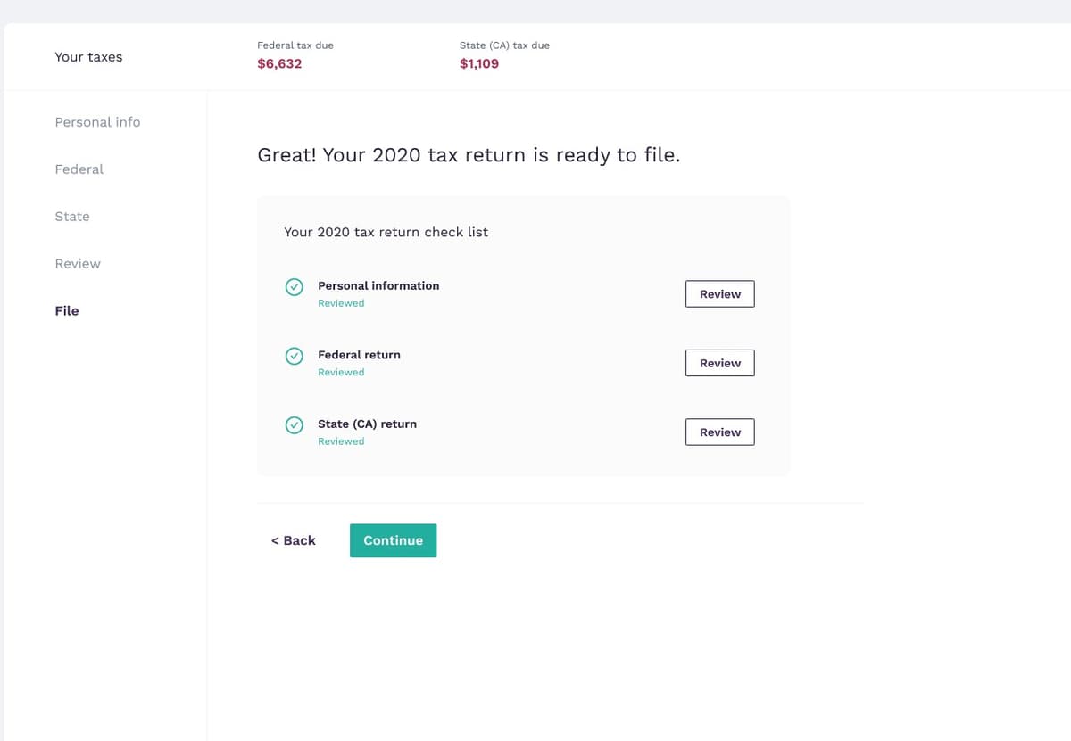 Final filing readiness checklist screen