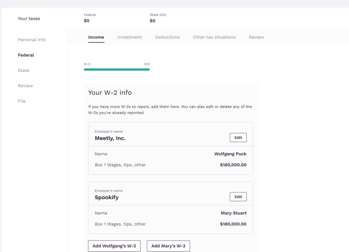 W-2 income module in tax return workflow