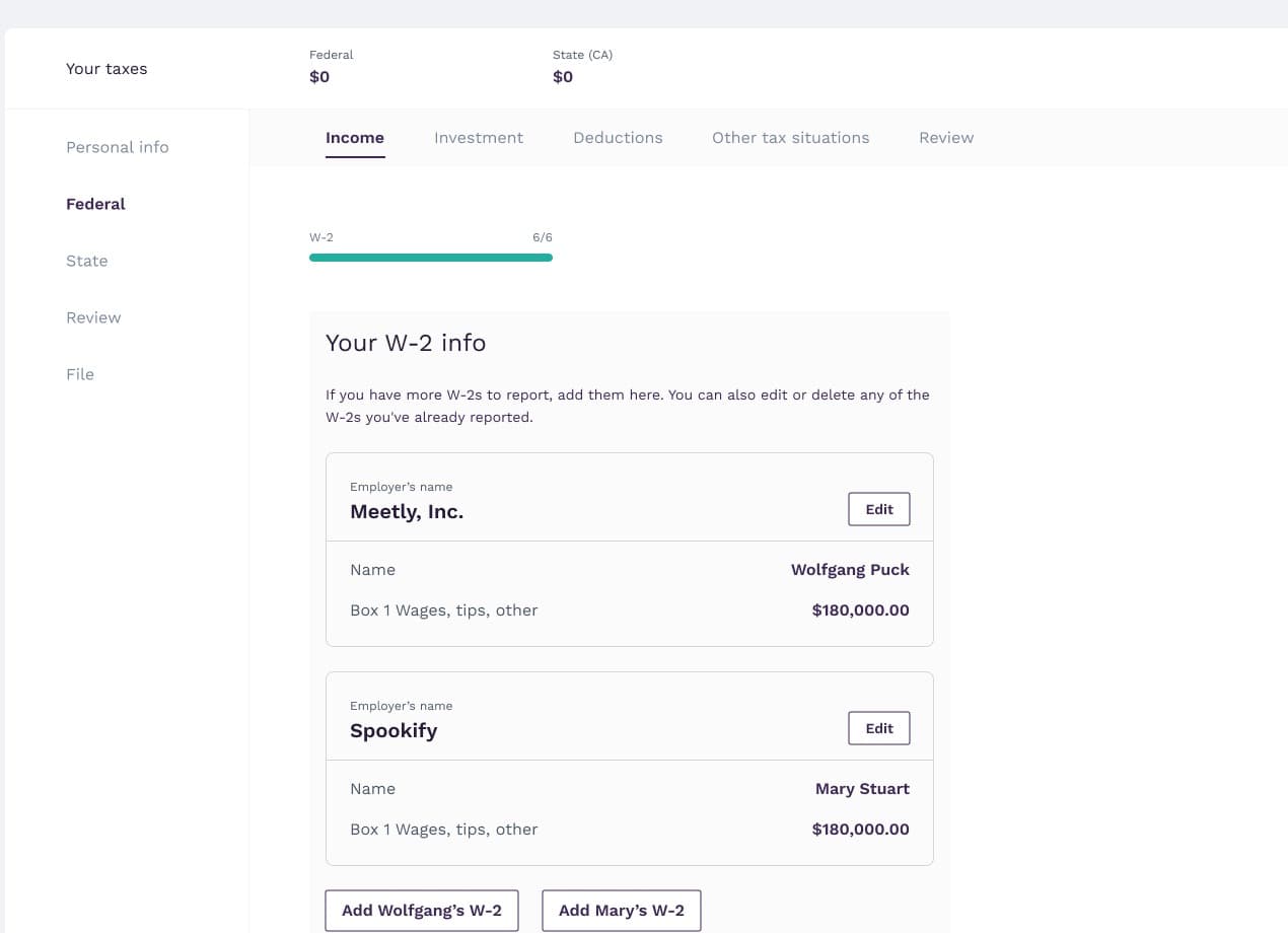 W-2 income module in tax return workflow